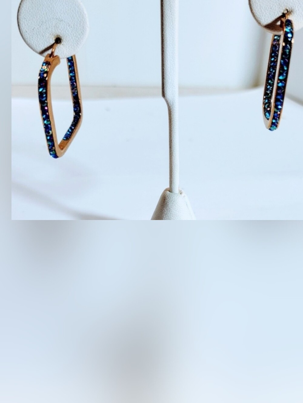 Elegant Gold and Blue Crystal Inside And out  Hoop Earrings NWOT.